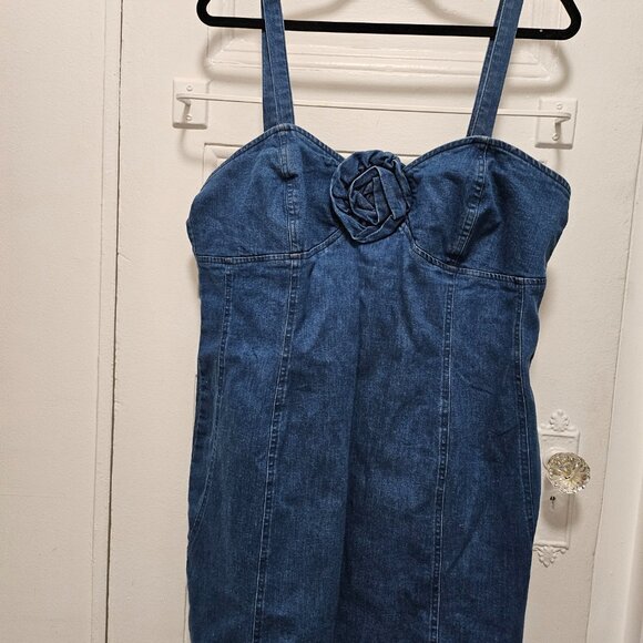 Porridge Rosette Denim Slim Mini Dress - Picture 7 of 8